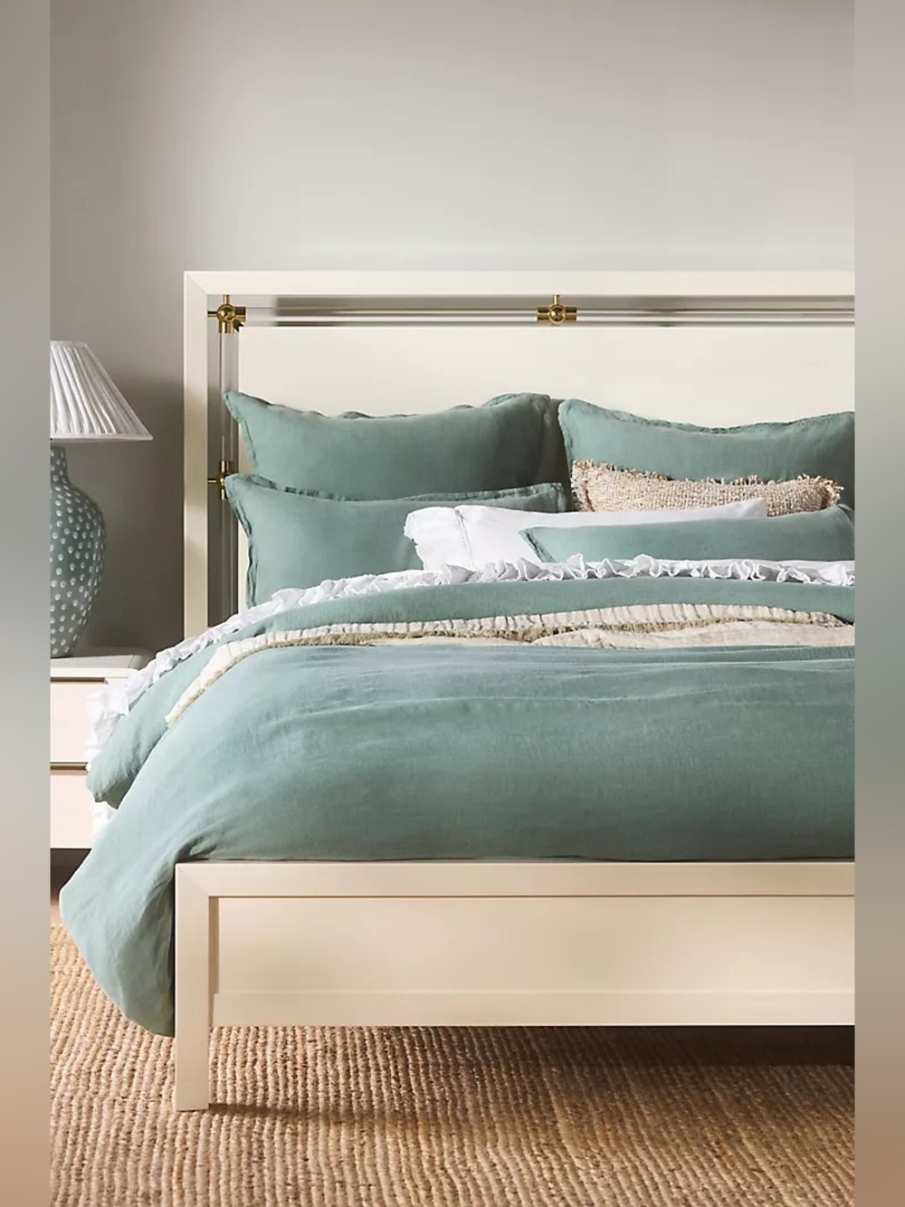 New Anthropologie Home Moss Green 100% European Linen King Duvet Cover